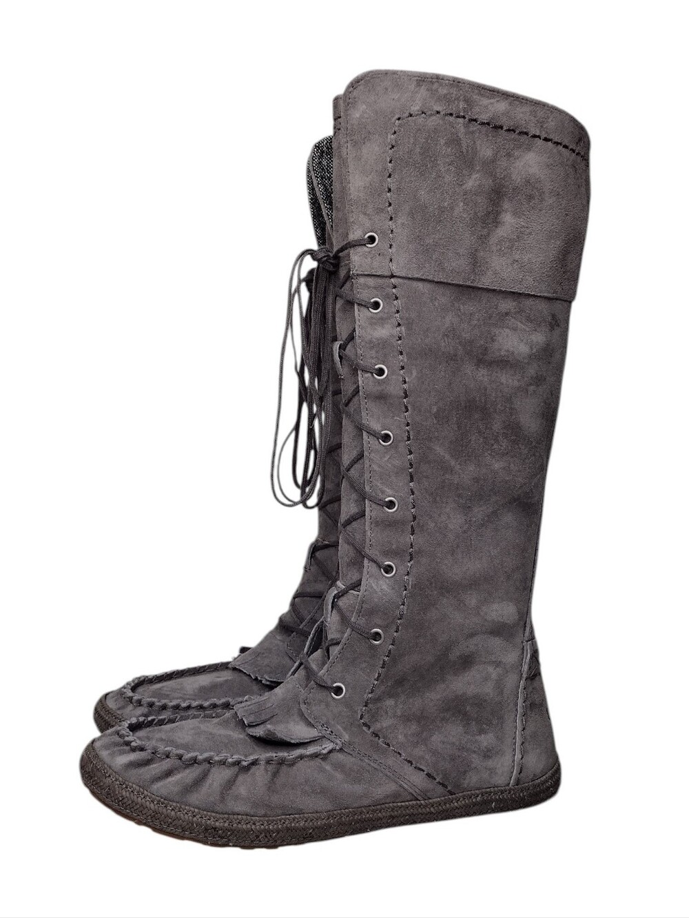 UGG Somaya Suede Boho Tall Lace-Up Moccasin Fringe Boots Sz 9